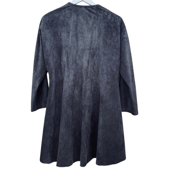 IC by Connie Charcoal Grey Suede Laser Cutout Swing Style Open Front Cardigan Lg - Picture 6 of 8